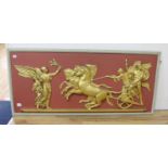 A 20th century gilt plaster wall-hanging panel, classical chariot scene, width 146cm, height 66cm