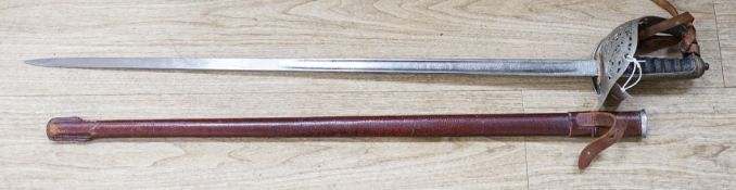 A George V Henry Wilkinson Royal Engineers dress sword with scabbard and cover, the blade etched
