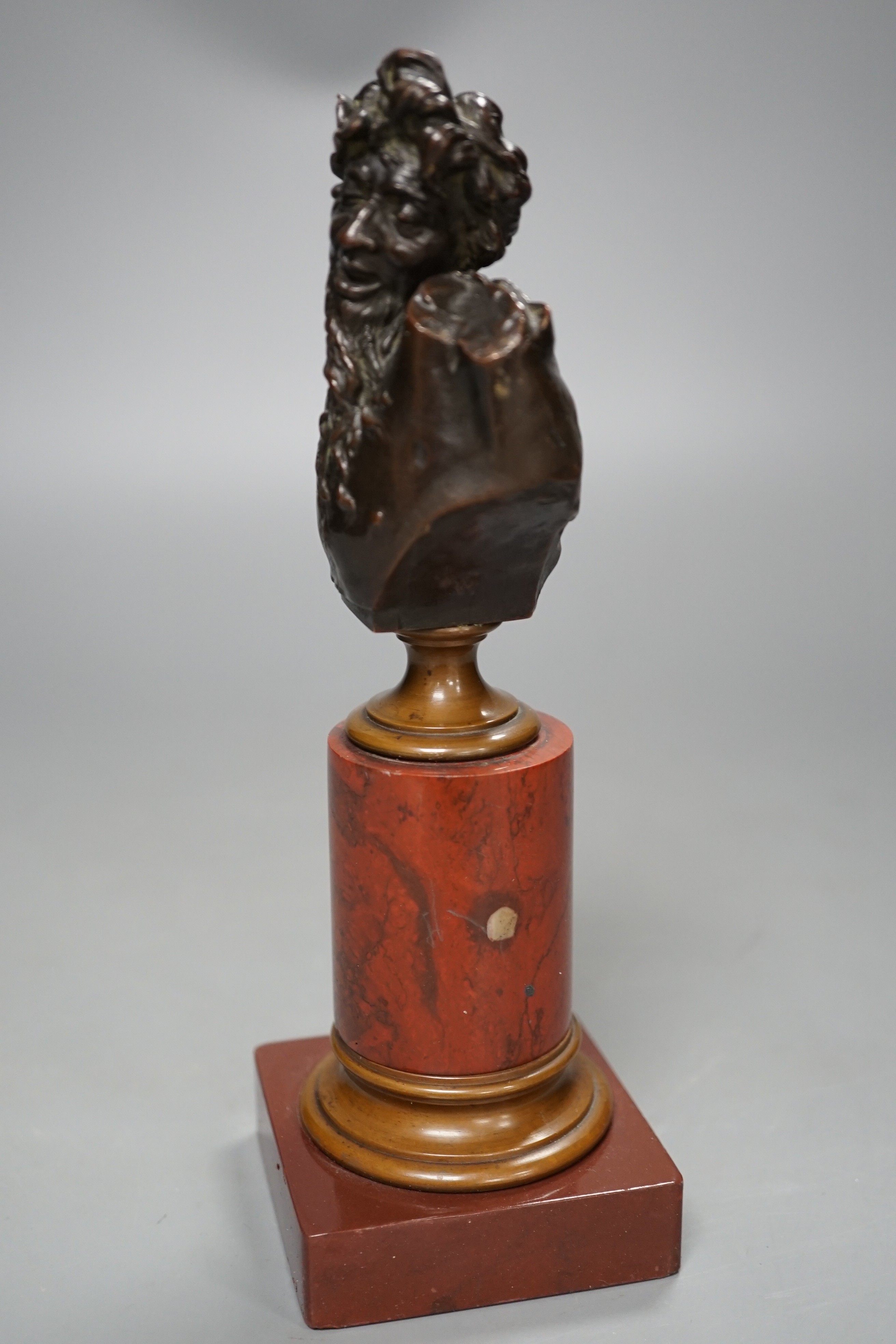 A bronze bust of Dionysus on a red marble stand circa 1900, 21cm - Image 6 of 6