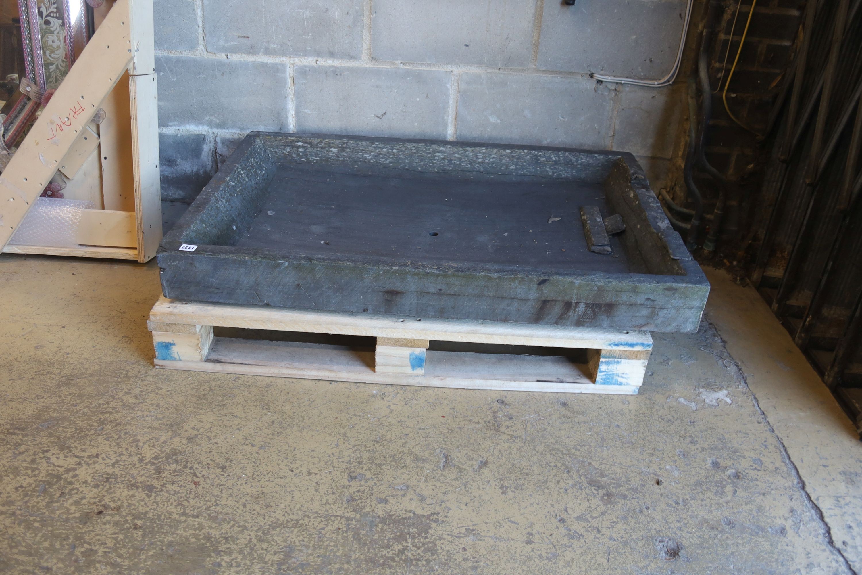 A pair of 18th century rectangular Welsh slate pig salting troughs, length 110cm, depth 69cm, height - Image 2 of 3