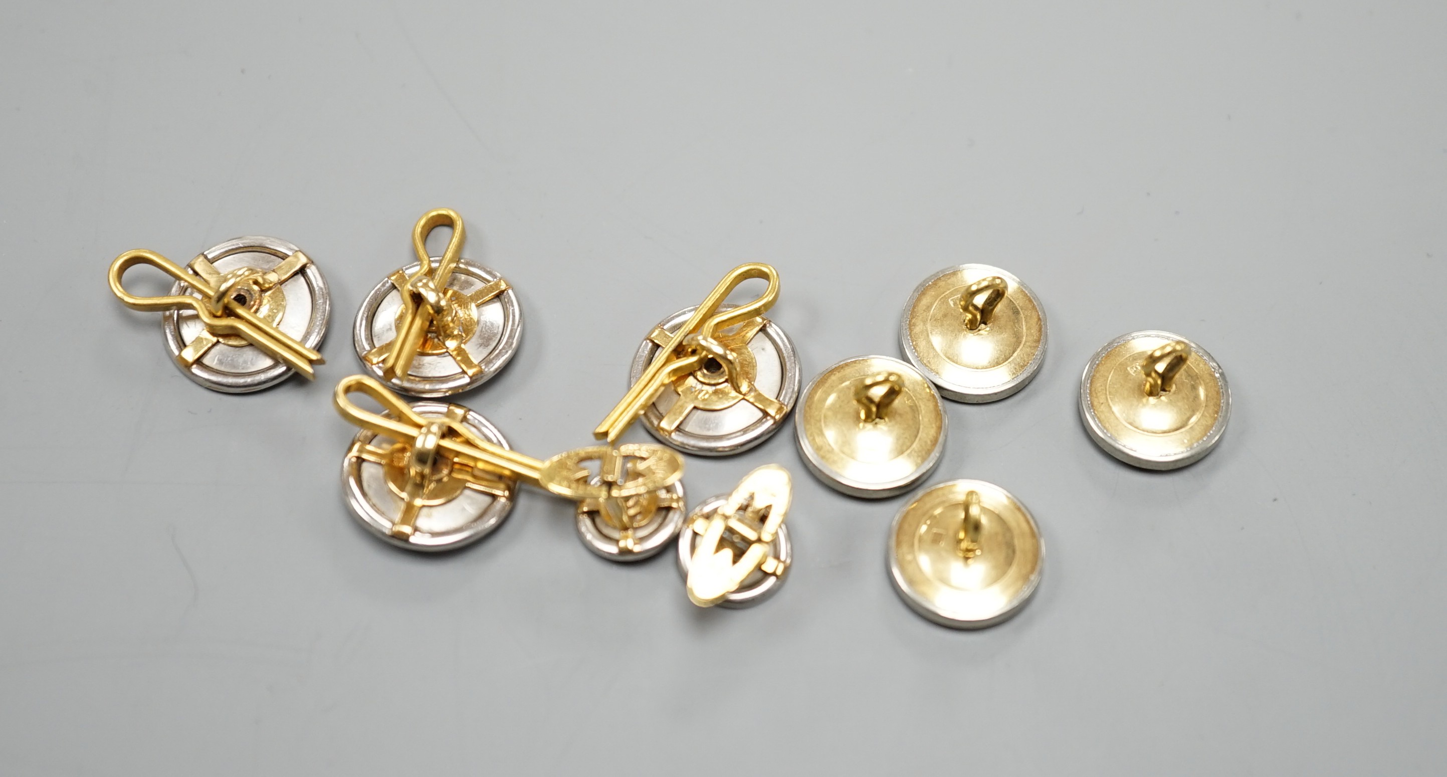 A pair of small pair of yellow and white metal diamond set cufflinks and four similar dress studs - Image 6 of 6