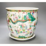 A 20th century Chinese famille rose jardiniere and stand total height 30cm