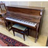 A Welmar mahogany cased upright piano and stool, circa 1986, piano - width 145cm, depth 57cm, height