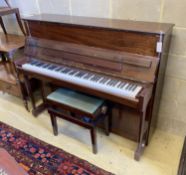 A Welmar mahogany cased upright piano and stool, circa 1986, piano - width 145cm, depth 57cm, height