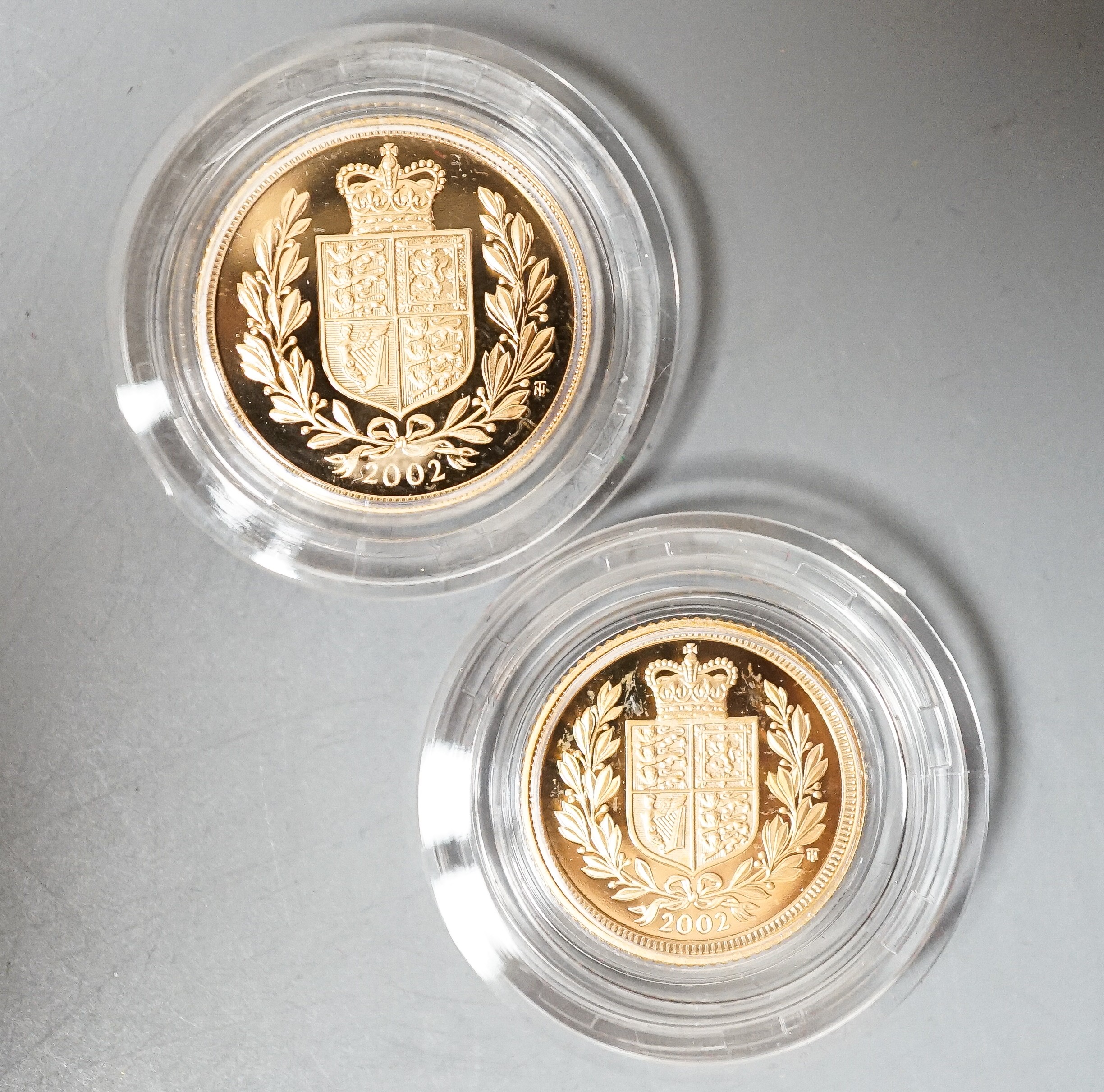 A Royal Mint gold proof sovereign, 2002, cased with certificate and a similar half sovereign (2) - Image 5 of 8