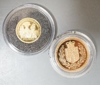 A Queen Elizabeth II gold proof half sovereign 2002 and a London mint Tristan Da Cunha gold piedfort