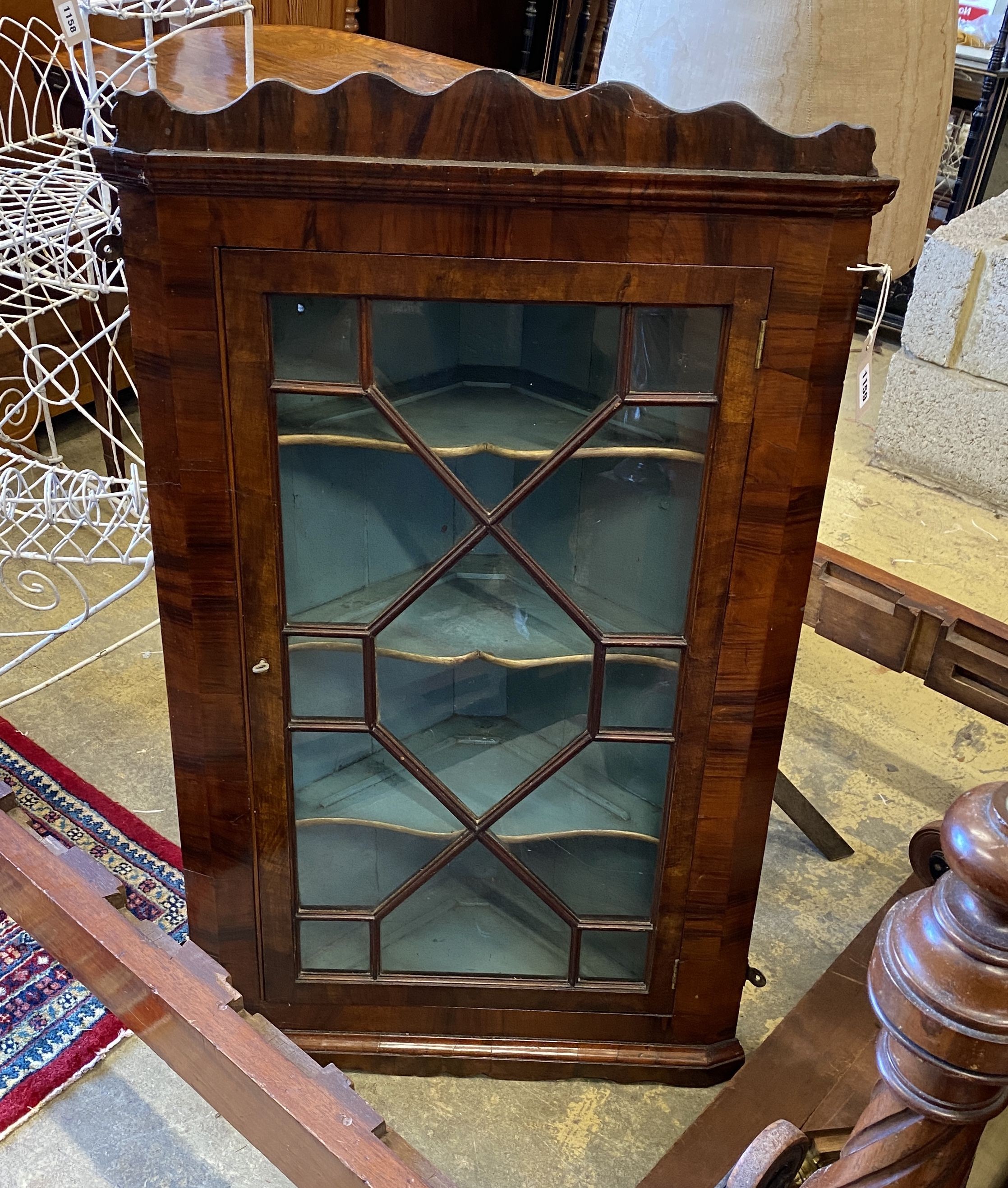 A George III walnut hanging corner cabinet, width 60cm, depth 28cm, height 102cm - Image 2 of 3