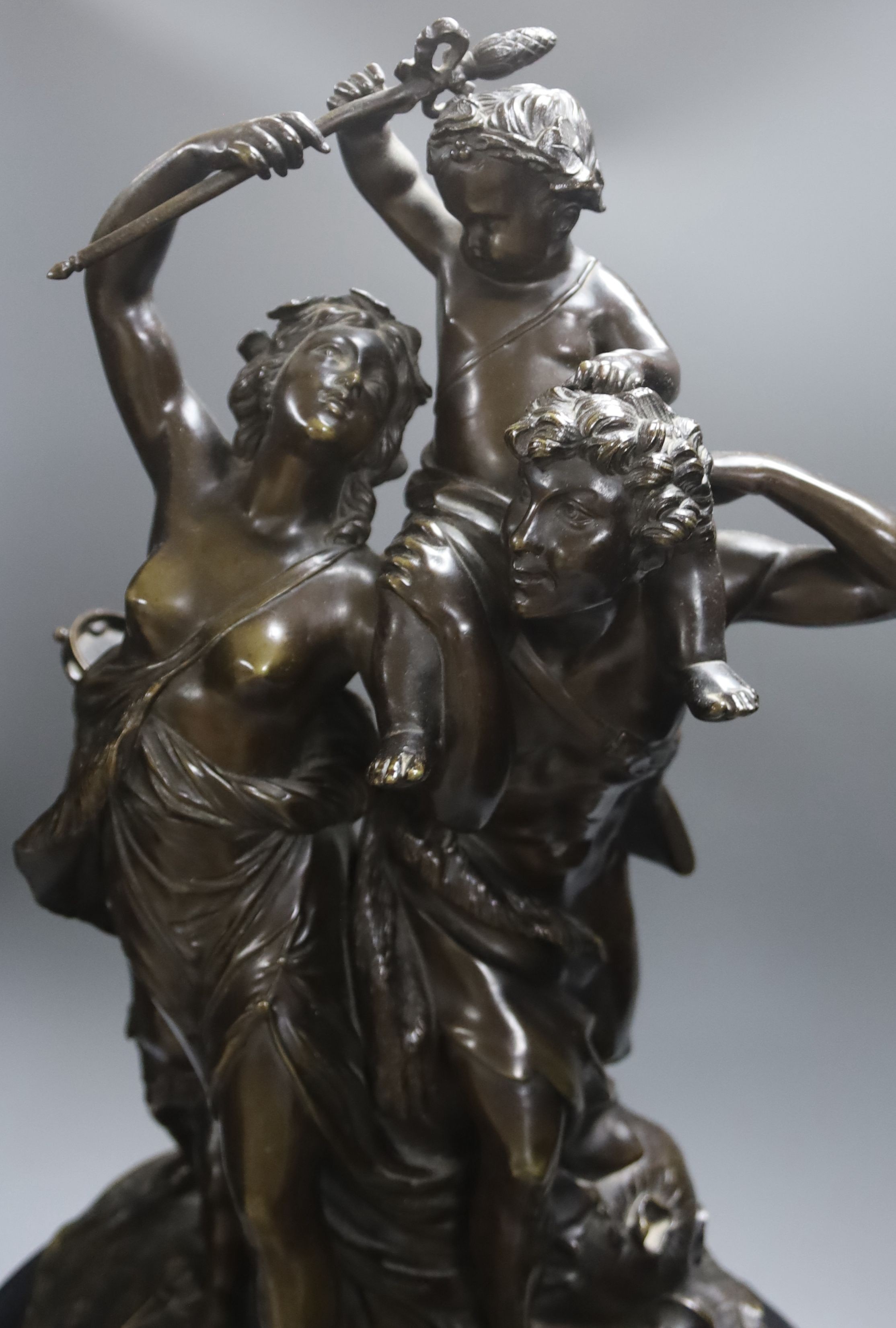 A large 19th century bronze and marble figural mantle clock, Gautier editeur foundry mark 64cm. - Image 4 of 8