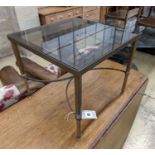 A Maison Jansen style glass and brass square occasional table. W-47cm, D-47cm, H-41cm.