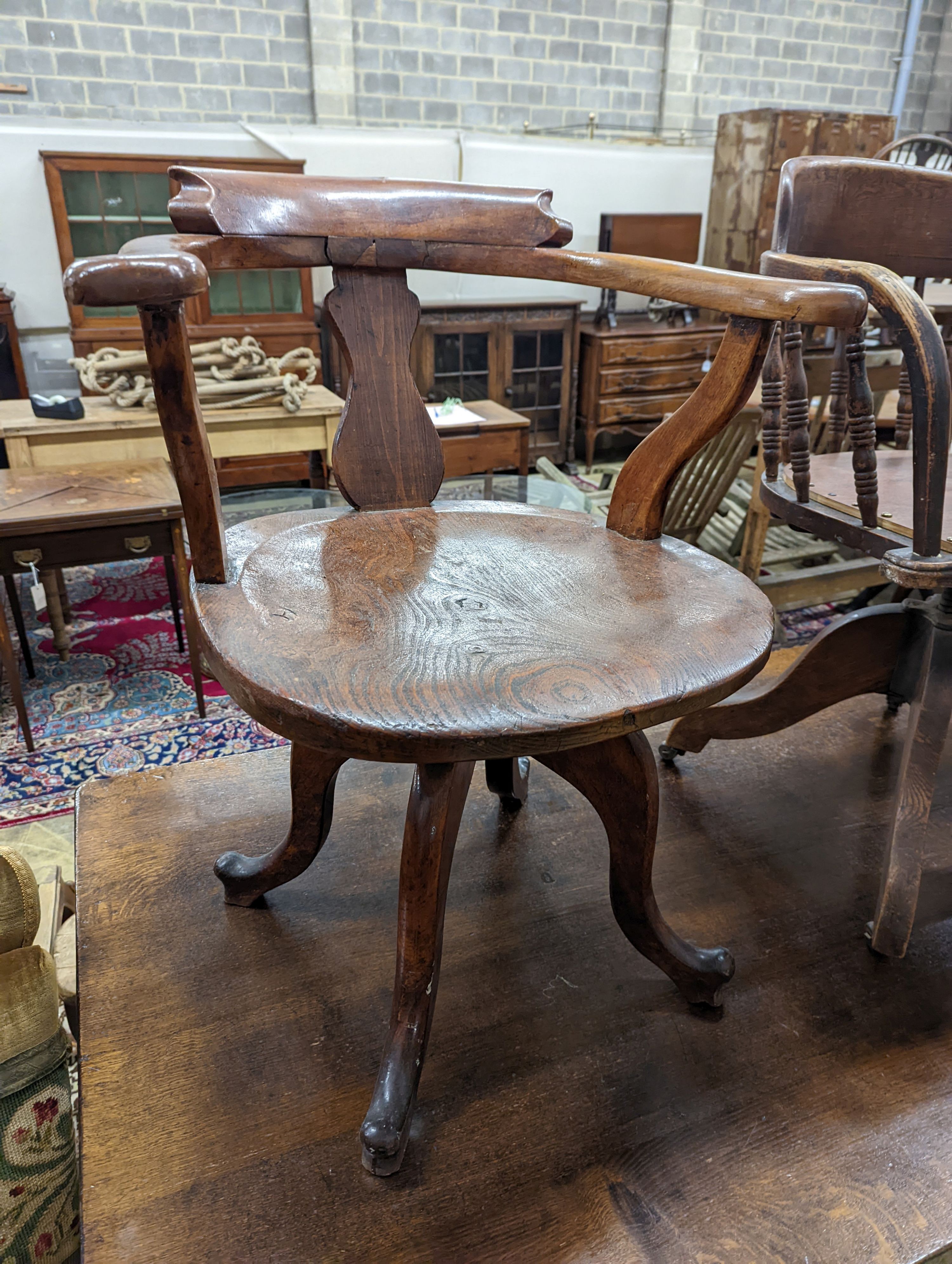 Two early 20th century swivel desk chairs and another chair. - Image 3 of 7