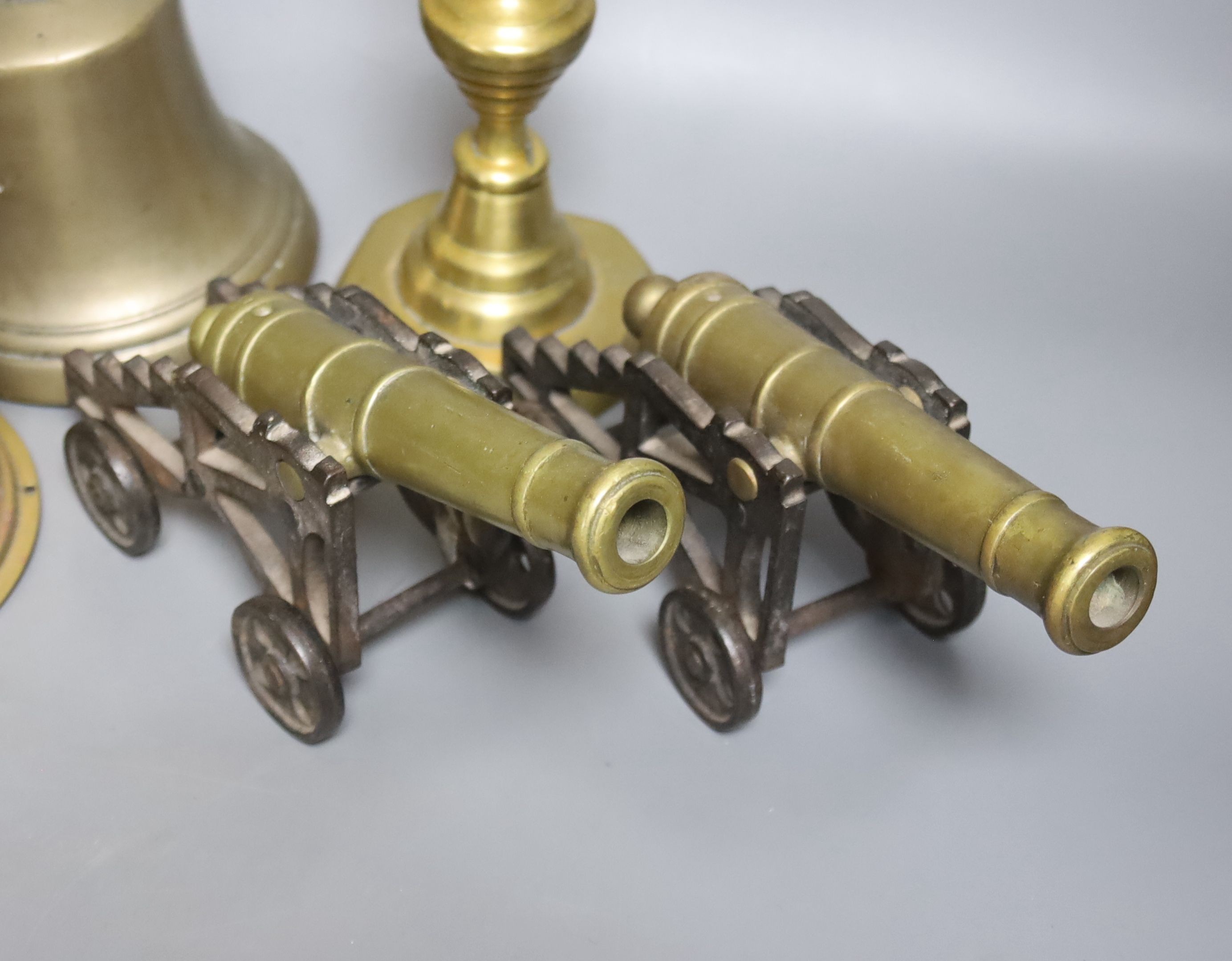 A quantity of brassware including bells, model cannons, candlesticks etc. - Image 4 of 4