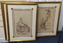 William Russell Flint, a set of four limited edition prints, Studies of 18th century ladies, from
