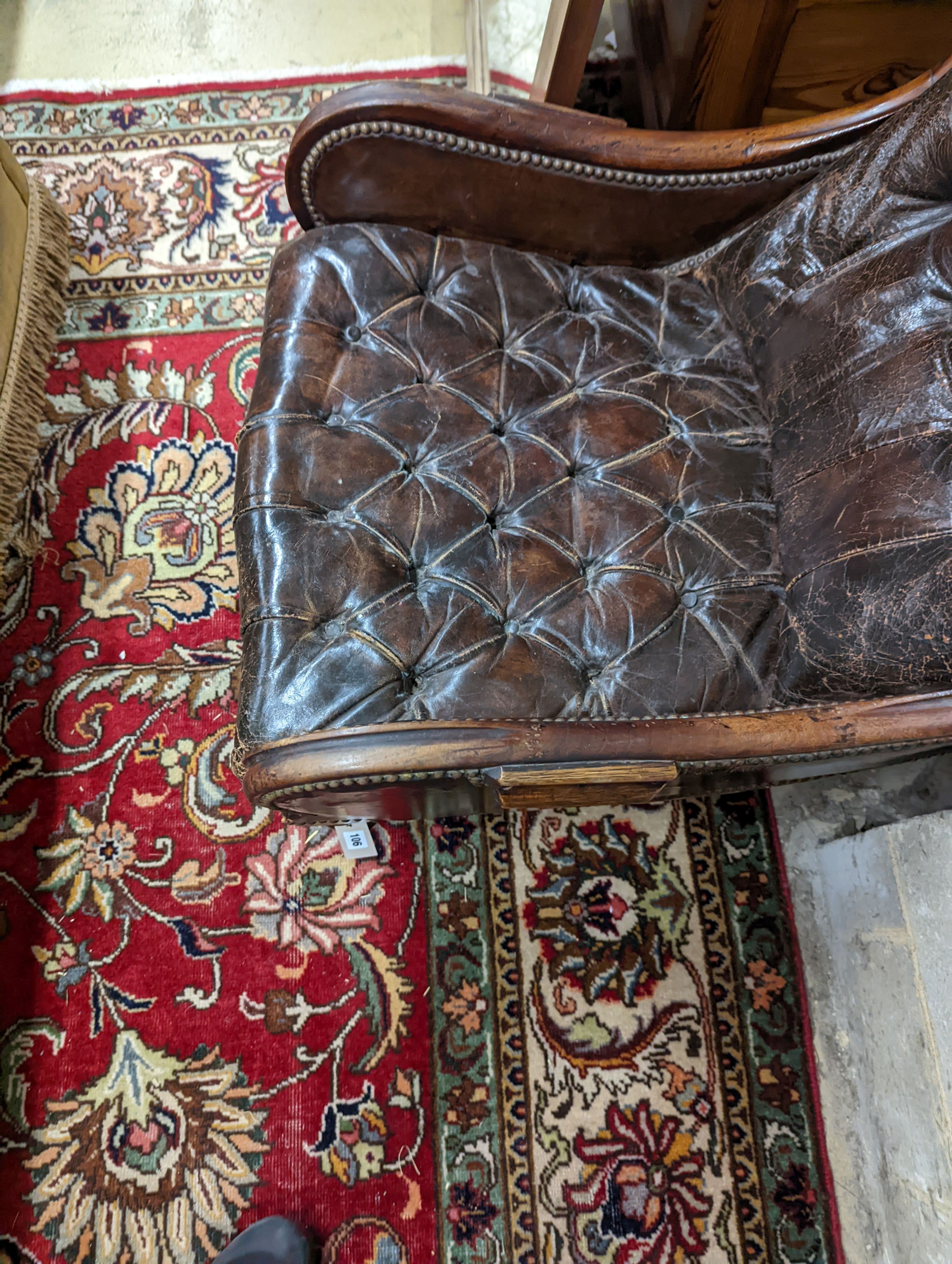 A late 19th century leather button back chair. H-90cm. - Image 4 of 4