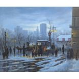 C. Jonnson, oil on canvas, Street market in winter, signed, 50 x 60cm