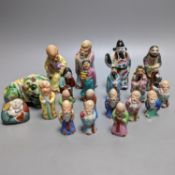 A collection of Chinese enamelled porcelain miniature figurines, including a 19th century Chinese