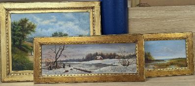 C. M. Garland, pair of oils on canvas, Summer and Winter landscapes, signed and dated 1891, 13 x