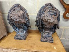 A pair of cast iron urn shaped finials. H-48cm.