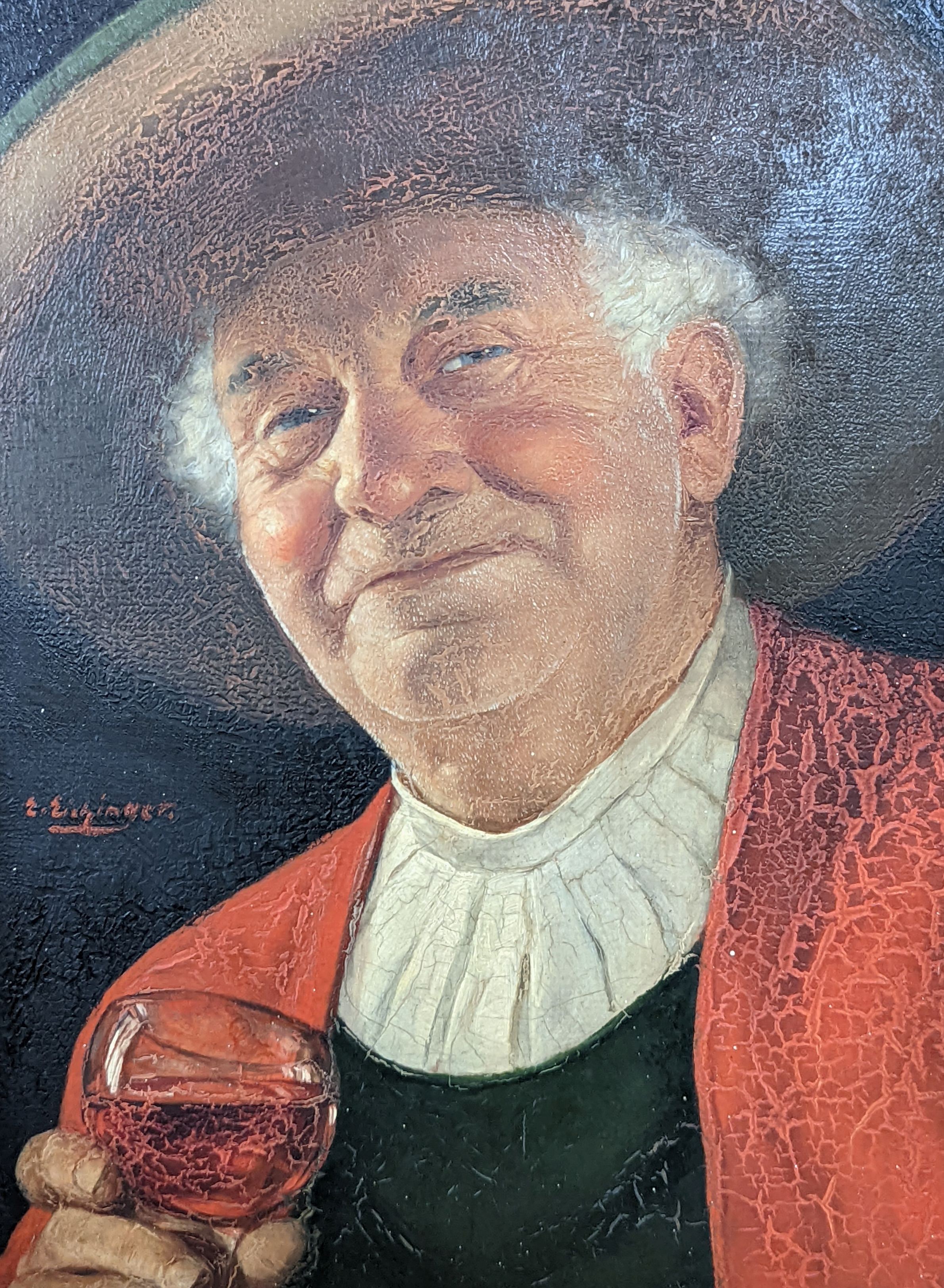 Erwin Eichinger (1892-1950), oil on panel, Austrian gentleman with a glass of wine, signed, 25 x