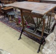 A vintage pine and cast iron draughtsman table, by R J Hall and co-Ltd Westminster W-116cm, D-