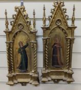 19th Century Florentine School, pair of oils on gilt panels, Seraphim, overall 47 x 20cm.