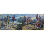 T.H.R. (1953) - pair of oils on canvas, The Death of General Wolf landing in the New World Canada,