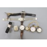 A gentleman's early 20th century silver trench wrist watch by J.W. Benson, four other wrist watches,