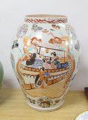 A large Japanese kutani enamelled ovoid vase, lacking cover, 52cm