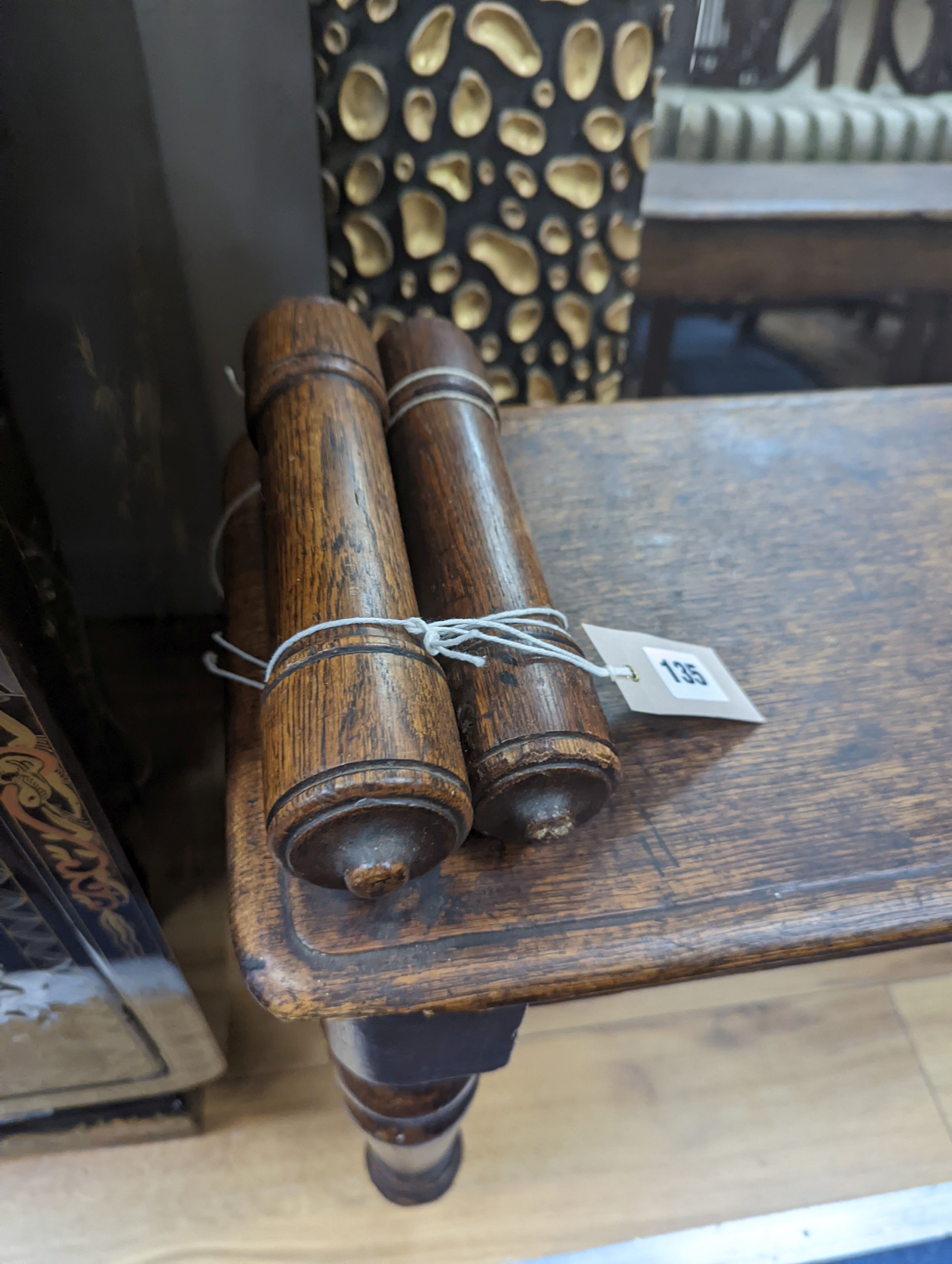 A Victorian oak window seat W-107cm, D-28cm, H-53cm, one handle bar detached but present - Image 3 of 5