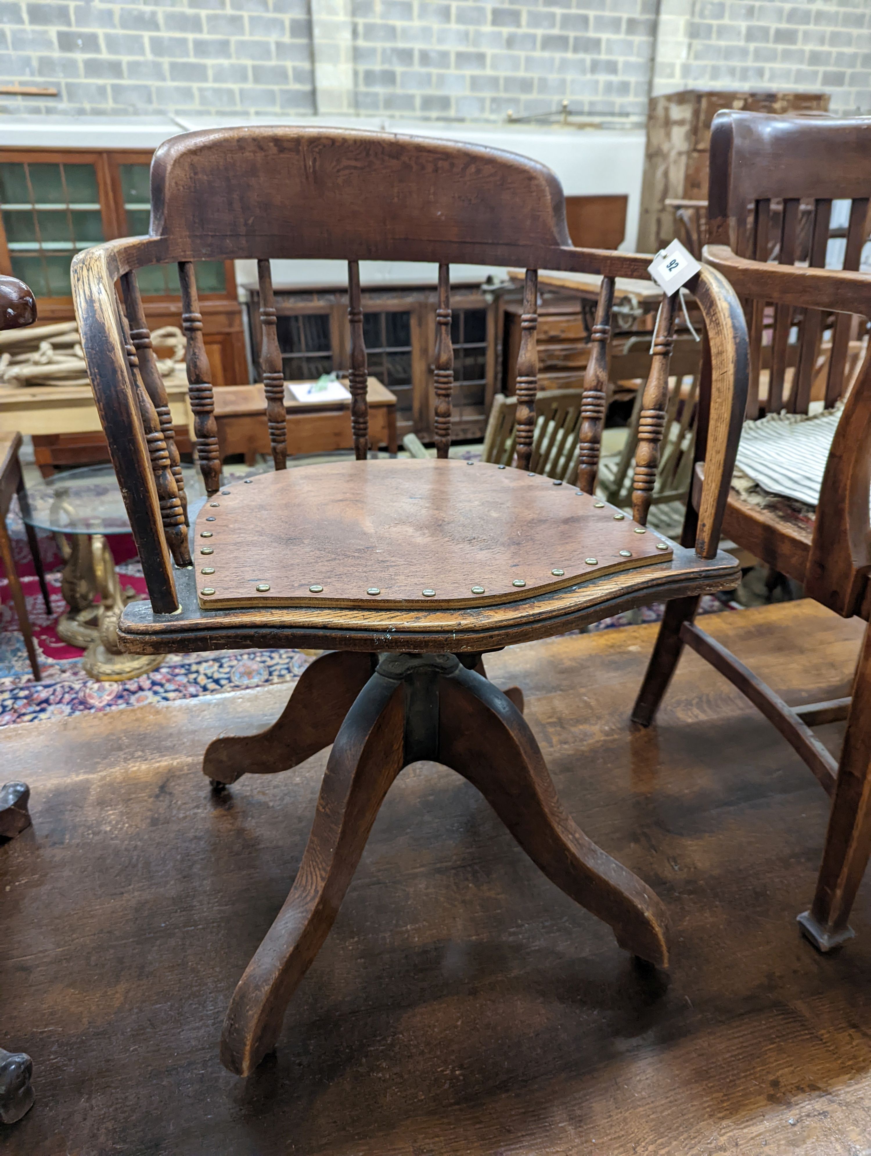 Two early 20th century swivel desk chairs and another chair. - Image 2 of 7