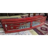 Four vintage painted fairground boards. Length-183cm, Height-39cm.