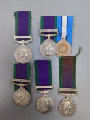Five QEII GSM, three with a Northern Island clasp (one with UN medal), and two with South Arabia