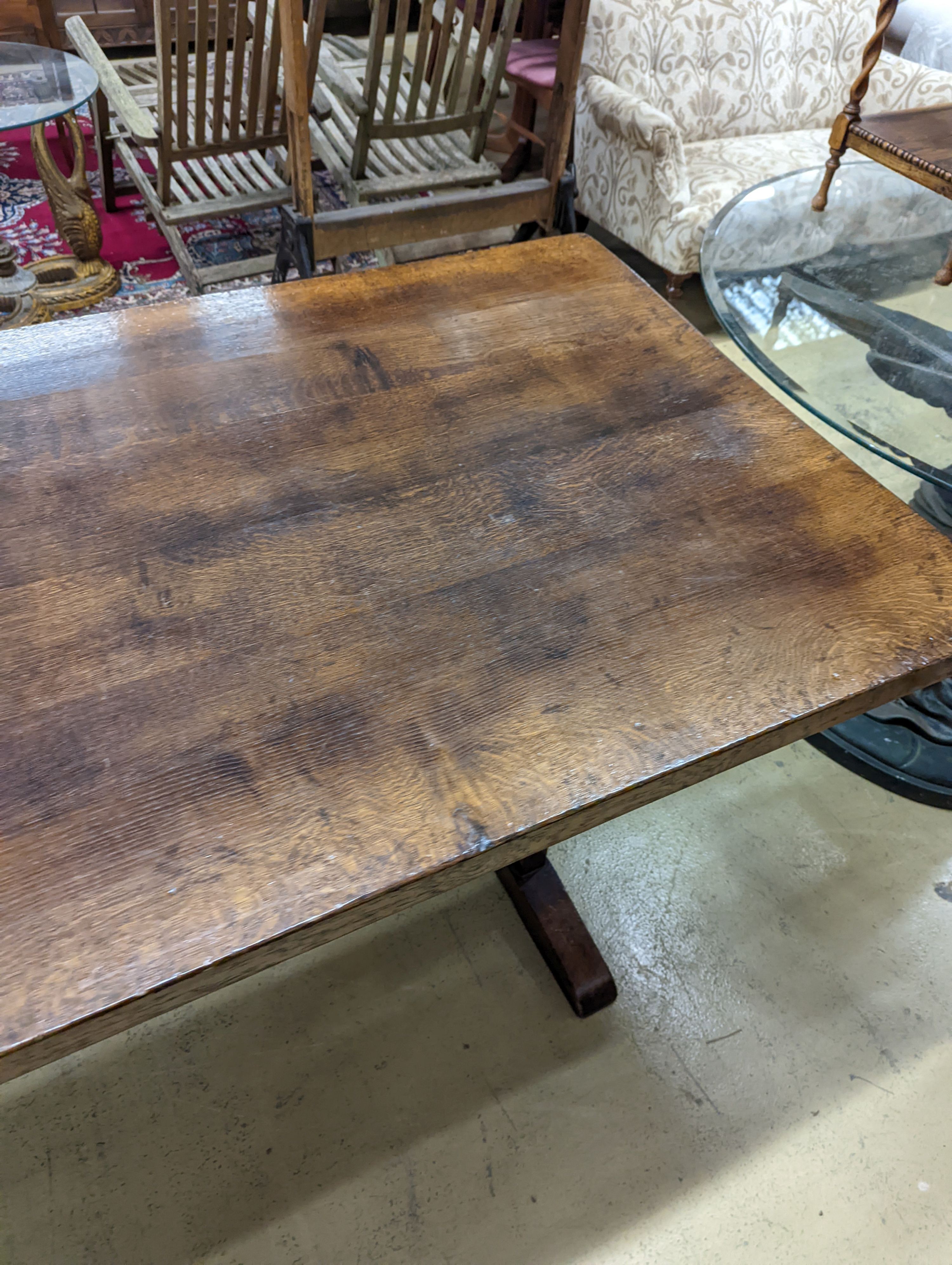 A Liberty oak refectory table, W-214cm, D-91cm, H-76cm. - Image 4 of 6