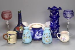 A quantity of mixed ceramics and glass including hock glasses, Doulton, Worcester, derby etc,
