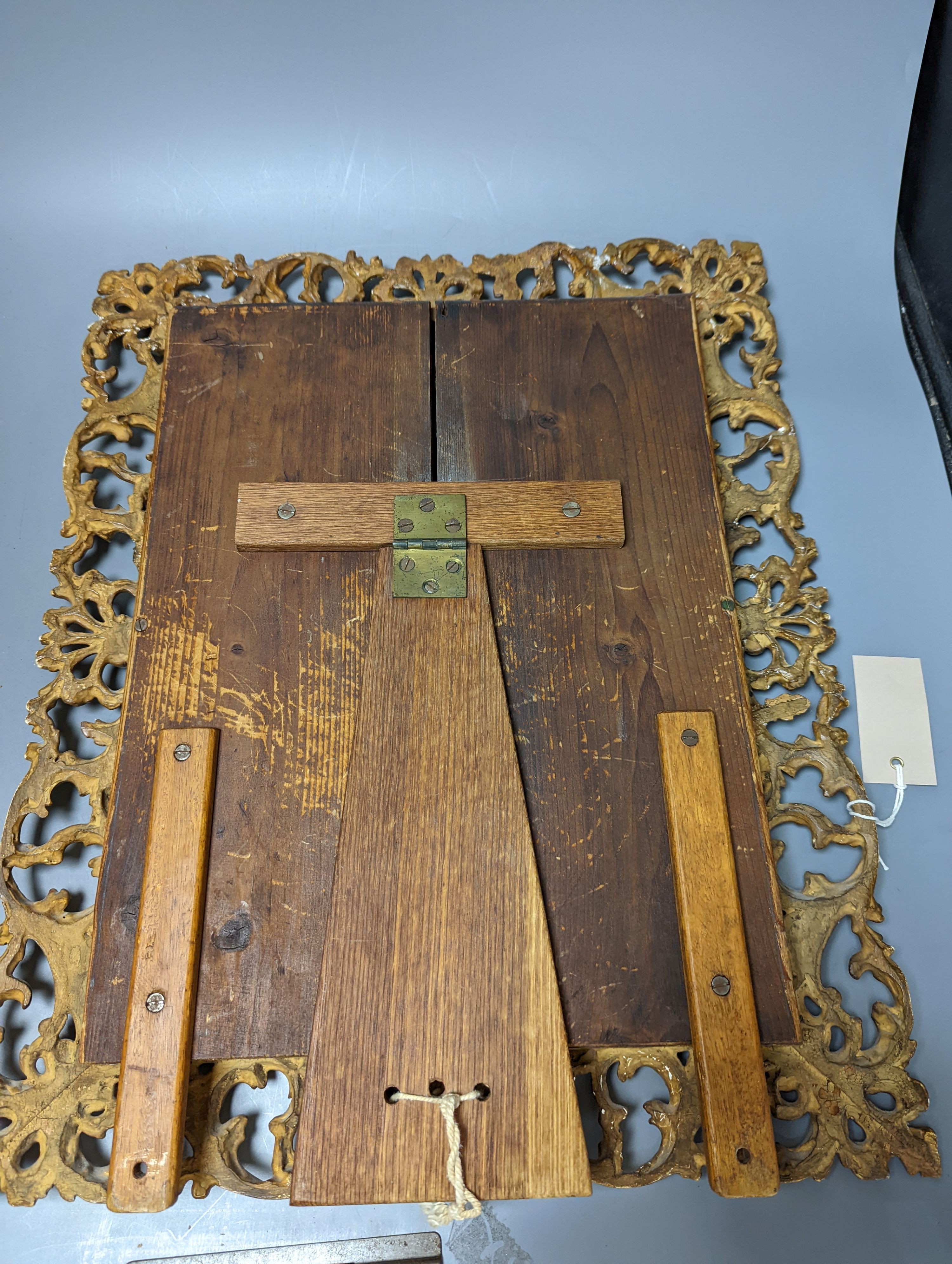 A Florentine giltwood framed mirror, with later easel back, 54 cms high x 43 cms wide. - Image 7 of 7