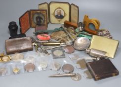 A box of objects of vertu, portrait miniature, coins and medals