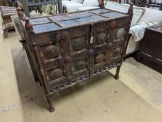 An Indian painted panelled dowry chest. W-117cm, D-56cm, H-113cm.