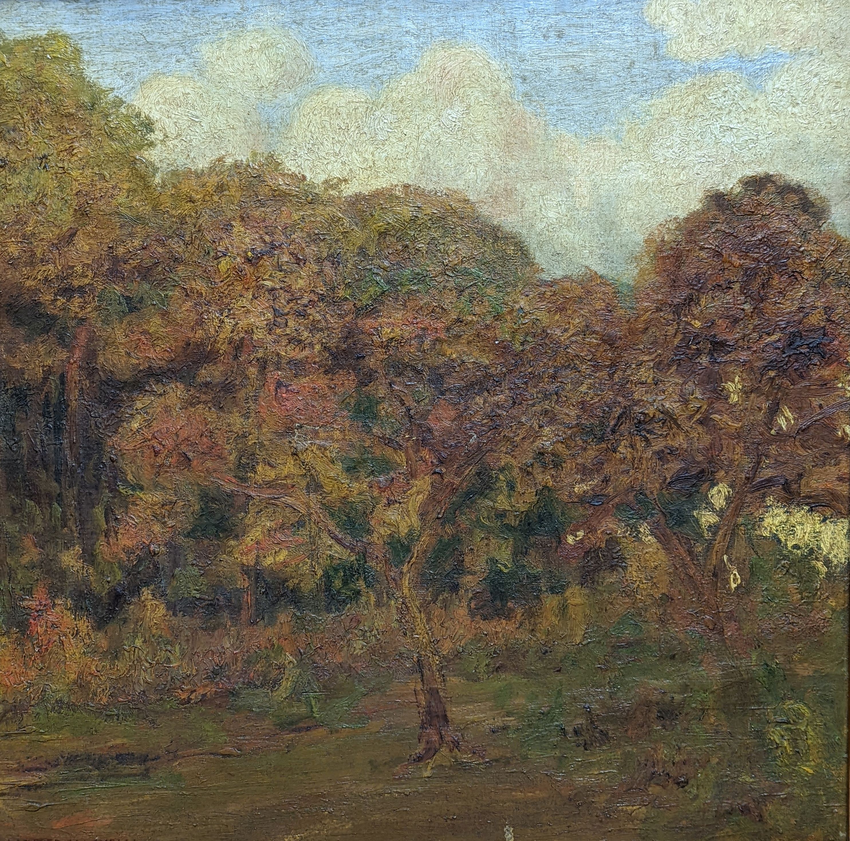 Attributed to Alberto Magnelli (1888-1971), oil on canvas, Woodland in autumn, signed, 79 x 79cm