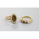 A Victorian 15ct gold, ruby and diamond set half hoop ring (stone missing), size M, gross 3.5