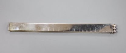 A late Victorian silver ruler and triple pen set, import marks for Heinrich Levinger, Birmingham,