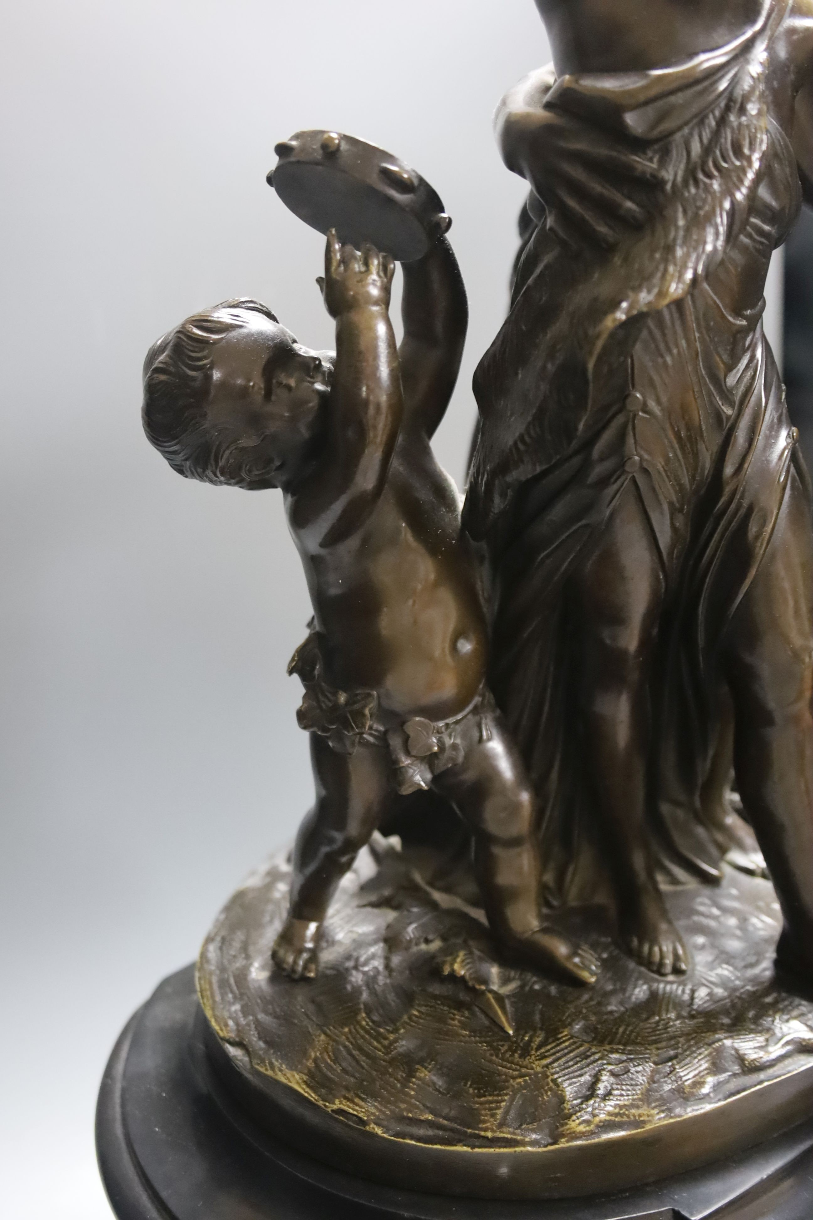 A large 19th century bronze and marble figural mantle clock, Gautier editeur foundry mark 64cm. - Image 3 of 8