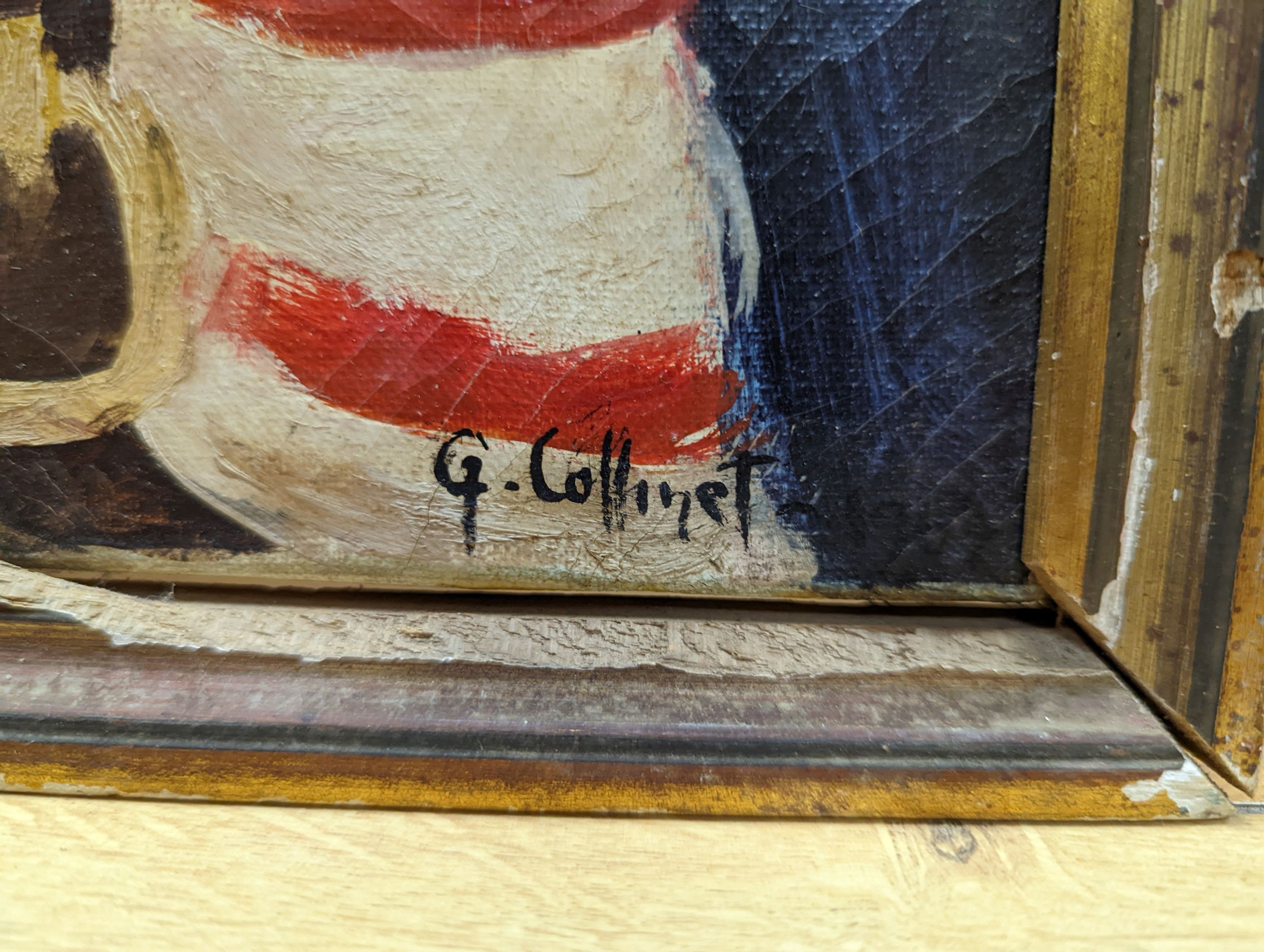 G. Collinet, oil on canvas, Portrait of a child in striped jumper, signed, 45 x 32cm - Image 3 of 4