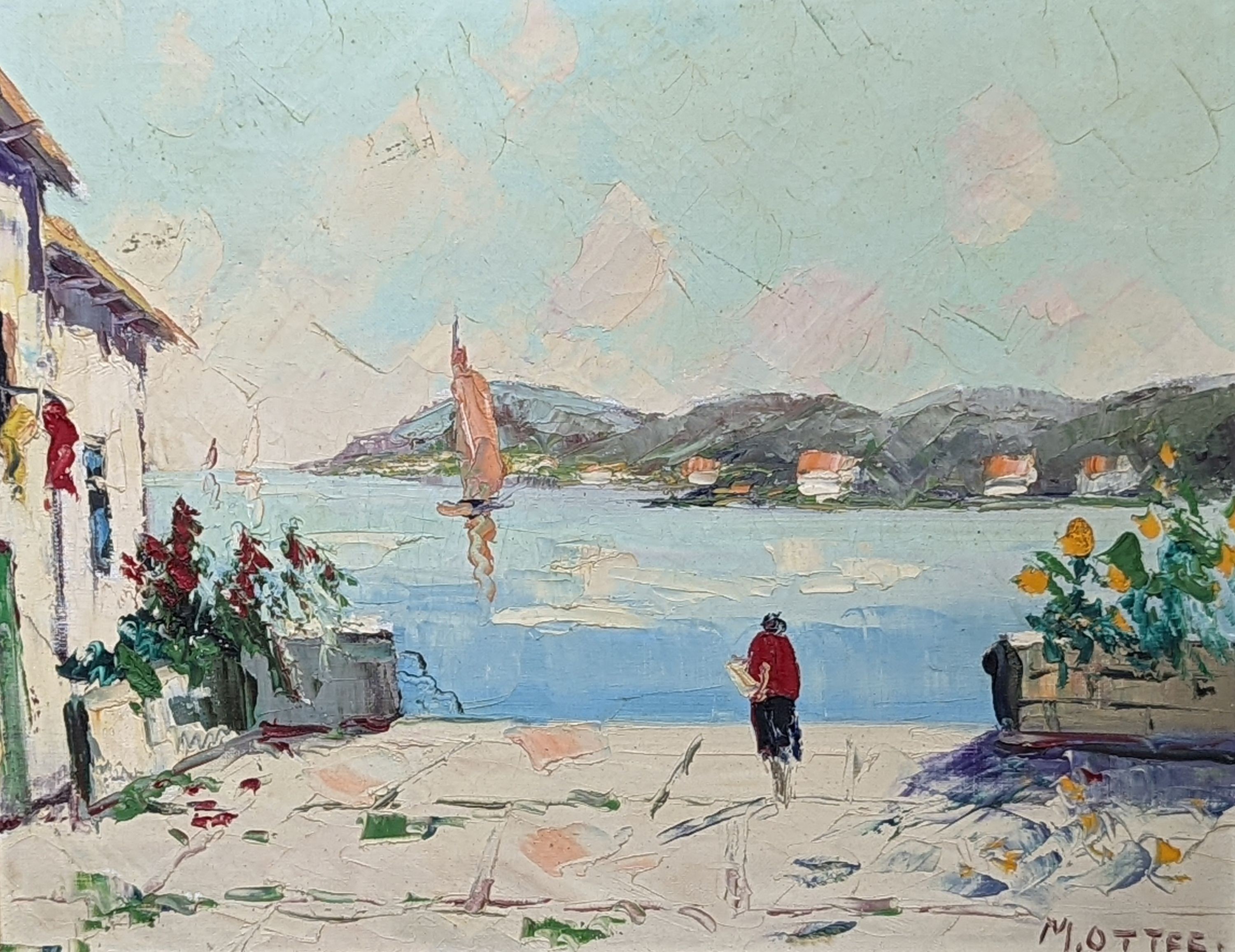 Marc Ottee (1898-1982), oil on canvas, An Italian lakeside, signed, 40 x 50cm