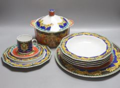 Rosenthal, 'Le Roi Soleil' by Versace: one soup terrine, 4 soup plates, one charger/wall plate,
