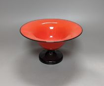 Attributed to Michael Powolny for Loetz. A red and black glass pedestal bowl, 1920s, diameter 22.