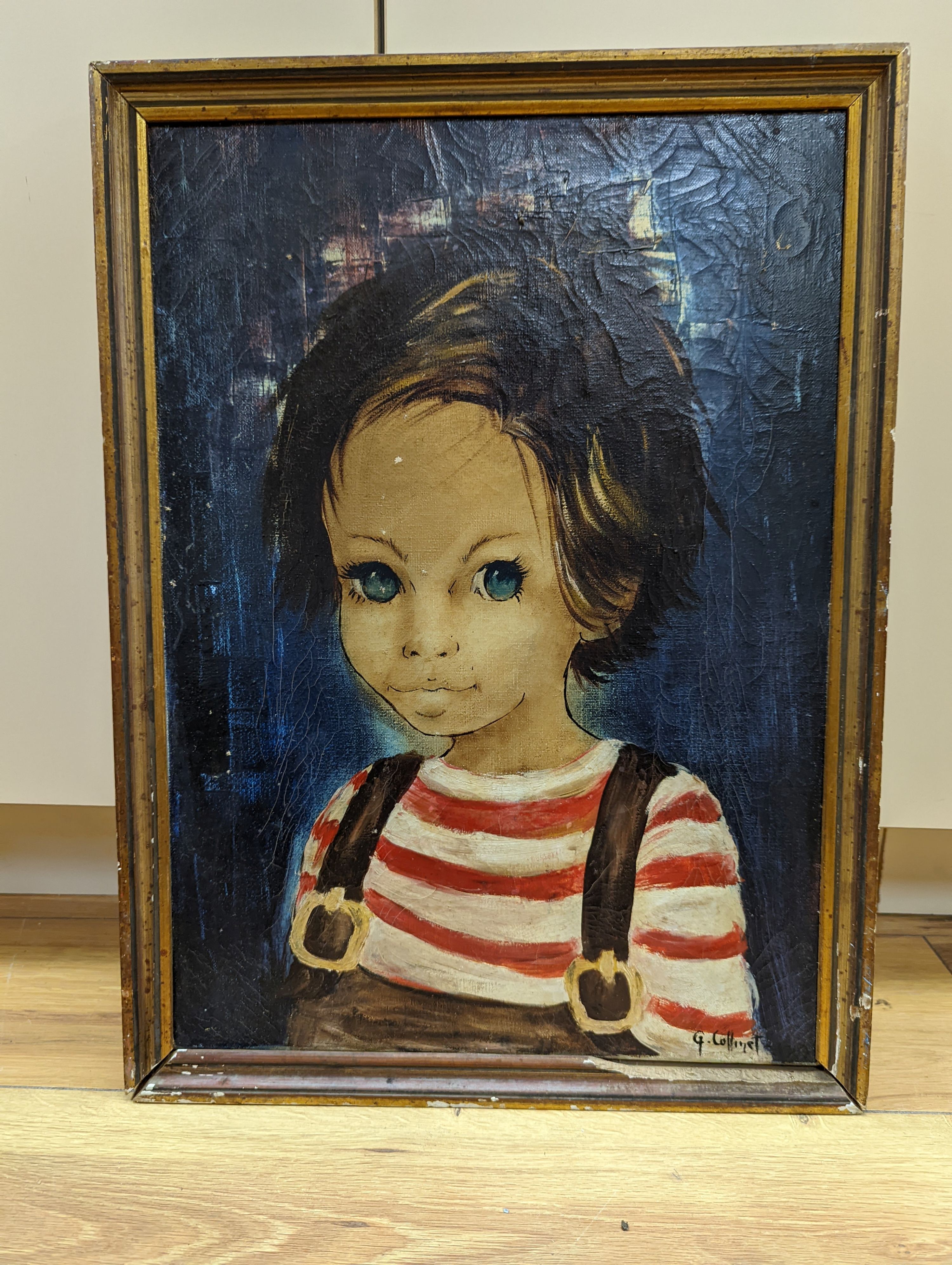 G. Collinet, oil on canvas, Portrait of a child in striped jumper, signed, 45 x 32cm - Image 2 of 4