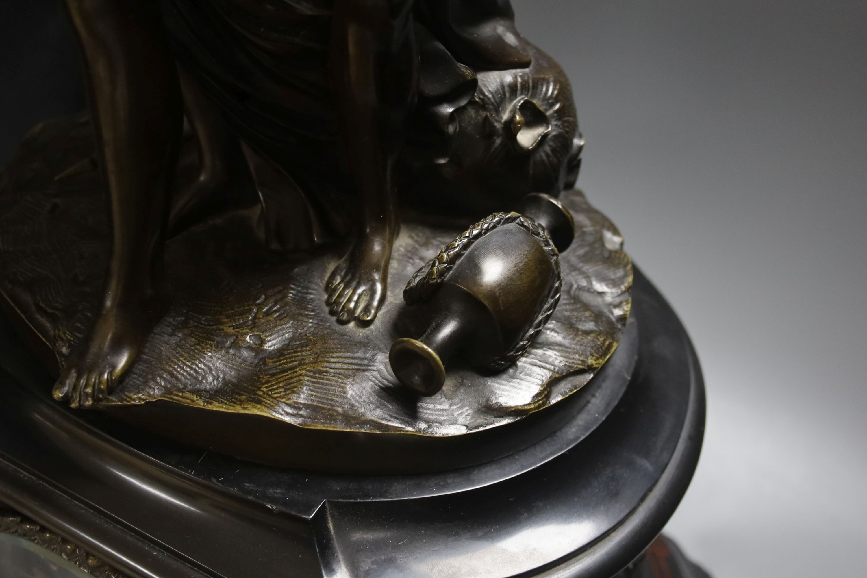 A large 19th century bronze and marble figural mantle clock, Gautier editeur foundry mark 64cm. - Image 5 of 8