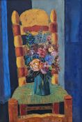 Tony Agostini (1916-1990), oil on canvas, Still life of flowers in a vase upon a chair, signed, 26 x