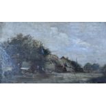 David Muirhead (1867-1930), oil on wooden panel, Rustic landscape, signed, 13 x 22cm