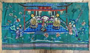 An early 20th century Chinese silk figurative embroidery from a larger panel of an emperor and