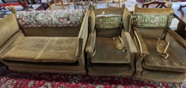 An early 20th century 3 piece Knole suite. Sofa- W-170cm, D-82cm, H-90cm.